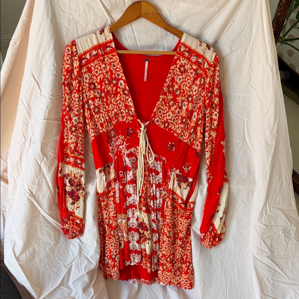 Free People Red Floral Blouse